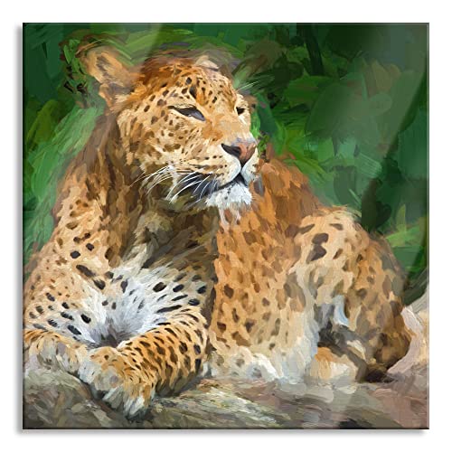 Pixxprint Glasbild | Wandbild auf Echtglas | Leopard in der Natur | 40x40 cm | inkl. Aufhängung und Abstandshalter von Pixxprint