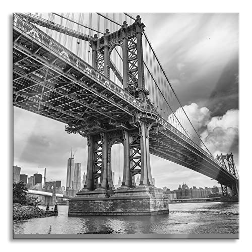 Pixxprint Glasbild | Wandbild auf Echtglas | Manhattan Bridge New York | 50x50 cm | inkl. Aufhängung und Abstandshalter von Pixxprint