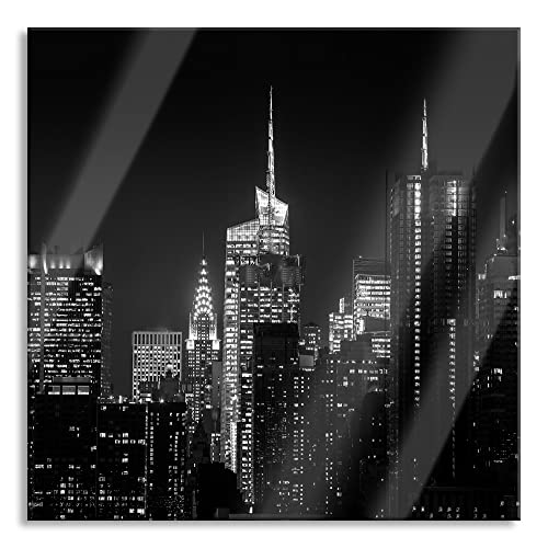 Pixxprint Glasbild | Wandbild auf Echtglas | New York von oben schwarz weiß | 60x60 cm | inkl. Aufhängung und Abstandshalter von Pixxprint