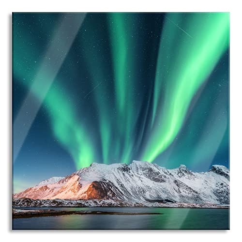 Pixxprint Glasbild, Wandbild auf Echtglas, Nordlichter über Gletscher in Norwegen, 80x80 cm, inkl. Aufhängung und Abstandshalter von Pixxprint