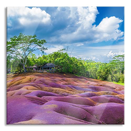 Pixxprint Glasbild | Wandbild auf Echtglas | Siebenfarbige Erde bei Chamarel auf Mauritius | 70x70 cm | inkl. Aufhängung und Abstandshalter von Pixxprint