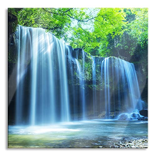 Pixxprint Glasbild | Wandbild auf Echtglas | Tropischer Wasserfall im Wald | 80x80 cm | inkl. Aufhängung und Abstandshalter von Pixxprint