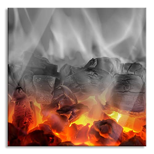 Pixxprint Glasbild | Wandbild auf Echtglas | brennende Holzkohle in Kamin | 60x60 cm | inkl. Aufhängung und Abstandshalter von Pixxprint