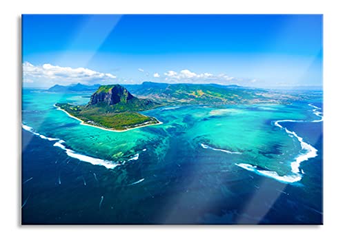 Pixxprint Glasbild | Wandbild aus Echtglas | Blick von oben auf die Trauminsel Mauritius | 100x70 cm | inkl. Aufhängung und Abstandshalter von Pixxprint