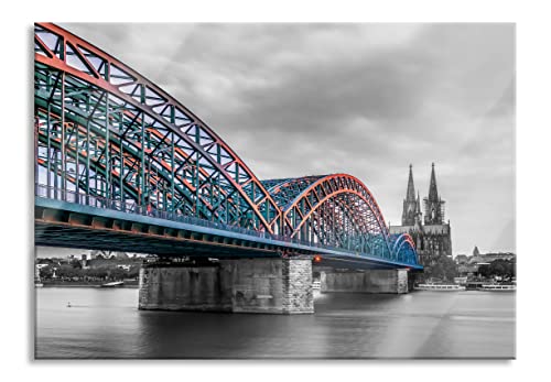 Pixxprint Glasbild | Wandbild aus Echtglas | Brücke Kölner Dom | 80x60 cm | inkl. Aufhängung und Abstandshalter von Pixxprint