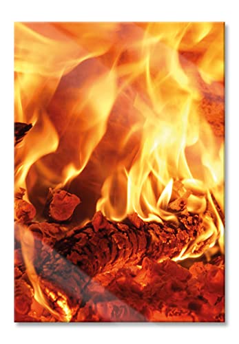 Pixxprint Glasbild | Wandbild aus Echtglas | Gemütliches Holz im Feuer | 40x60 cm | inkl. Aufhängung und Abstandshalter von Pixxprint