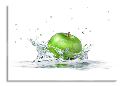 Pixxprint Glasbild | Wandbild aus Echtglas | Grüner Apfel fällt in Wasser | 60x40 cm | inkl. Aufhängung und Abstandshalter von Pixxprint