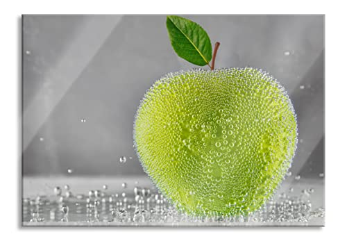 Pixxprint Glasbild | Wandbild aus Echtglas | Grüner leckerer Apfel im Wasser | 100x70 cm | inkl. Aufhängung und Abstandshalter von Pixxprint