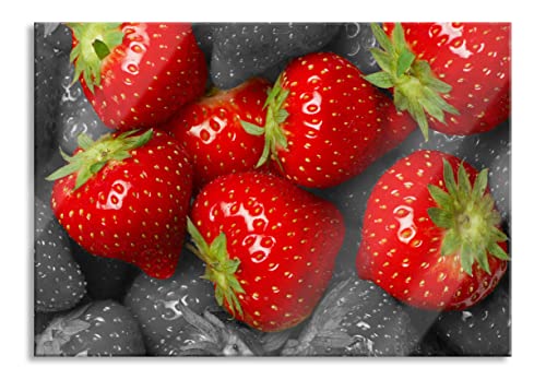 Pixxprint Glasbild | Wandbild aus Echtglas | Leckere Knallrote Erdbeere | 100x70 cm | inkl. Aufhängung und Abstandshalter von Pixxprint