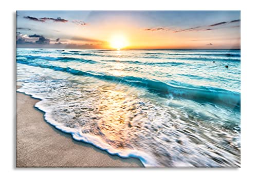 Pixxprint Glasbild | Wandbild aus Echtglas | Meer bei Sonnenuntergang | 60x40 cm | inkl. Aufhängung und Abstandshalter von Pixxprint