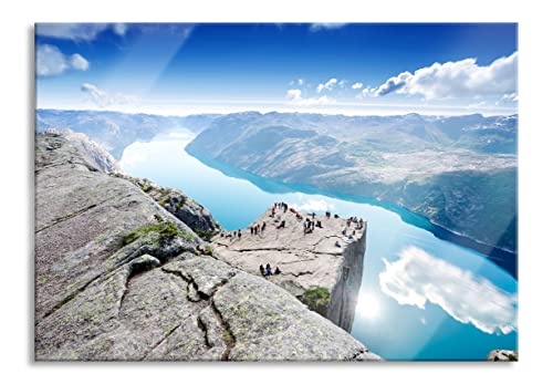 Pixxprint Glasbild | Wandbild aus Echtglas | Preikestolen Lysefjord Norwegen | 100x70 cm | inkl. Aufhängung und Abstandshalter von Pixxprint