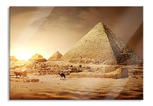 Pixxprint Glasbild | Wandbild aus Echtglas | Pyramiden in Ägypten bei Sonnenuntergang | 100x70 cm | inkl. Aufhängung und Abstandshalter von Pixxprint