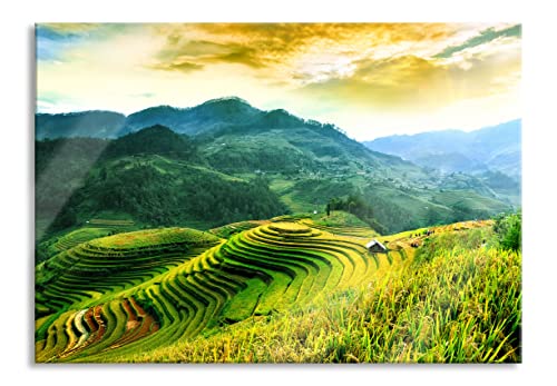 Pixxprint Glasbild | Wandbild aus Echtglas | Reisfelder in Vietnam | 80x60 cm | inkl. Aufhängung und Abstandshalter von Pixxprint
