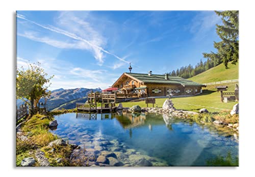 Pixxprint Glasbild | Wandbild aus Echtglas | Schönes Haus in den Alpen | 100x70 cm | inkl. Aufhängung und Abstandshalter von Pixxprint