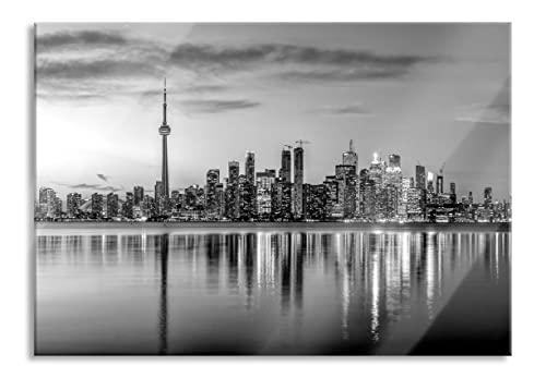 Pixxprint Glasbild | Wandbild aus Echtglas | Skyline Toronto in der Abenddämmerung, Monochrome | 100x70 cm | inkl. Aufhängung und Abstandshalter von Pixxprint