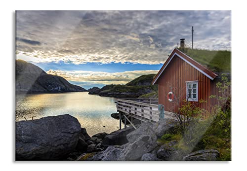 Pixxprint Glasbild | Wandbild aus Echtglas | Sonnenaufgang am Fjord Norwegens | 60x40 cm | inkl. Aufhängung und Abstandshalter von Pixxprint