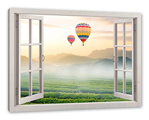 Pixxprint Heißluftballon, Fenster Leinwandbild | Größe: 80x60 cm | Wandbild | Kunstdruck von Pixxprint