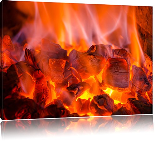 Pixxprint Holzkohle Feuer, Größe: 80x60cm, Leinwandbild, fertig gespannt, Wandbild, Dekoration, Kunstdruck, kein Poster von Pixxprint