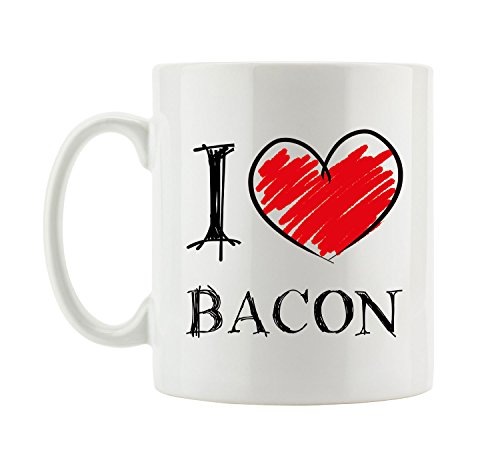 Pixxprint I Love Bacon Fun Tasse, ca. 300ml Fassungsvermögen, Keramik Weiß, Spülmaschinenfest von Pixxprint