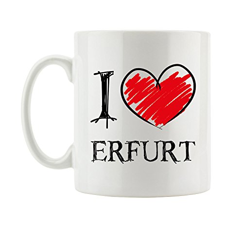Pixxprint I Love Erfurt Fun Tasse, ca. 300ml Fassungsvermögen, Keramik Weiß, Spülmaschinenfest von Pixxprint