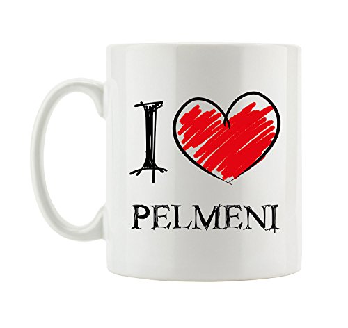 Pixxprint I Love Pelmeni Fun Tasse, ca. 300ml Fassungsvermögen, Keramik Weiß, Spülmaschinenfest von Pixxprint