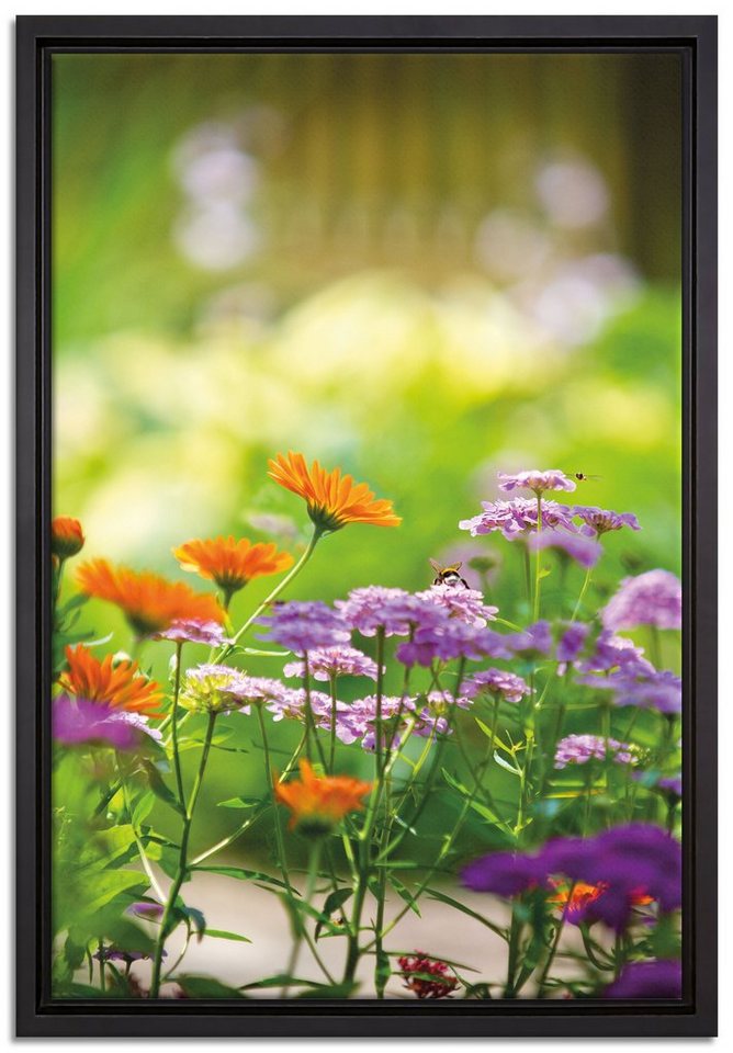 Pixxprint Leinwandbild Blumenwiese, Wanddekoration (1 St), Leinwandbild fertig bespannt, in einem Schattenfugen-Bilderrahmen gefasst, inkl. Zackenaufhänger von Pixxprint