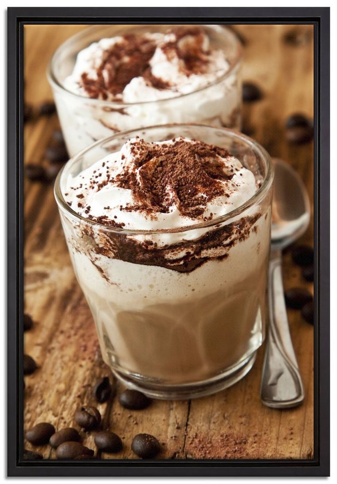 Pixxprint Leinwandbild Cappuccino, Wanddekoration (1 St), Leinwandbild fertig bespannt, in einem Schattenfugen-Bilderrahmen gefasst, inkl. Zackenaufhänger von Pixxprint