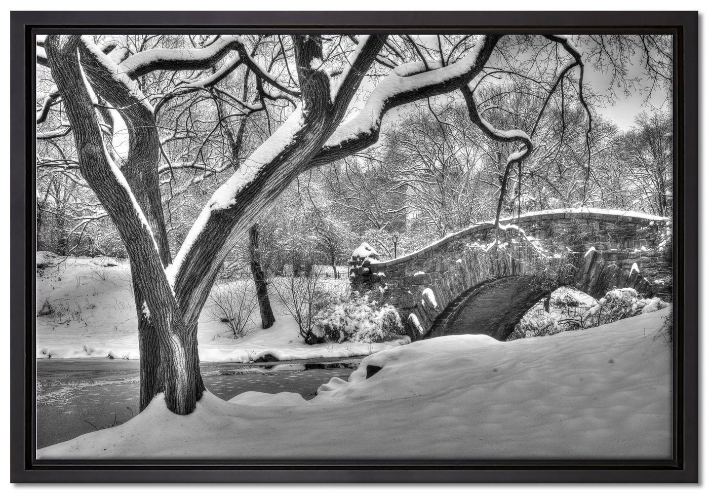 Pixxprint Leinwandbild Central Park New York, Wanddekoration (1 St), Leinwandbild fertig bespannt, in einem Schattenfugen-Bilderrahmen gefasst, inkl. Zackenaufhänger von Pixxprint