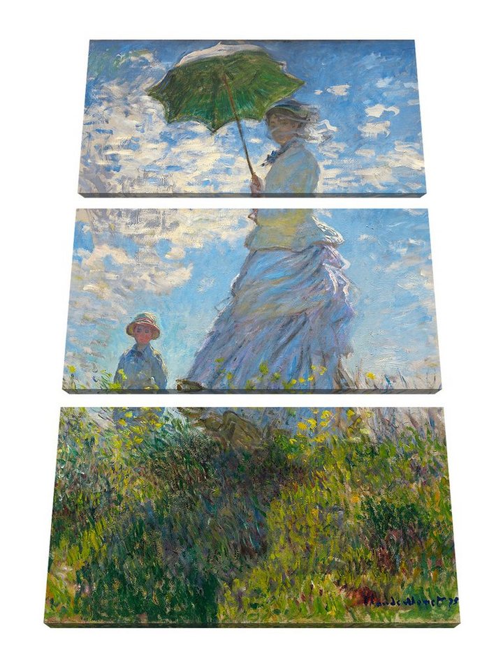 Pixxprint Leinwandbild Claude Monet - Frau mit Sonnenschirm, Claude Monet - Frau mit Sonnenschirm 3Teiler (120x80) (1 St), Leinwandbild fertig bespannt, inkl. Zackenaufhänger von Pixxprint