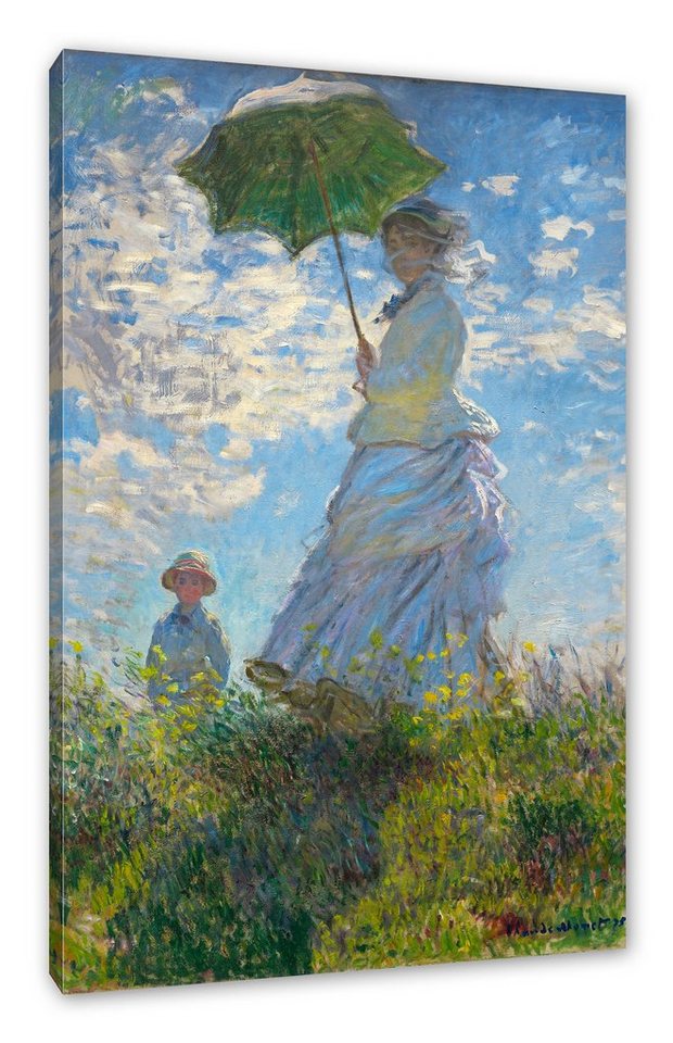 Pixxprint Leinwandbild Claude Monet - Frau mit Sonnenschirm, Claude Monet - Frau mit Sonnenschirm (1 St), Leinwandbild fertig bespannt, inkl. Zackenaufhänger von Pixxprint