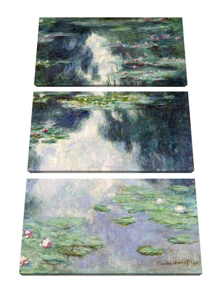Pixxprint Leinwandbild Claude Monet - Teich mit Seerosen , Claude Monet - Teich mit Seerosen  3Teiler (120x80) (1 St), Leinwandbild fertig bespannt, inkl. Zackenaufhänger von Pixxprint