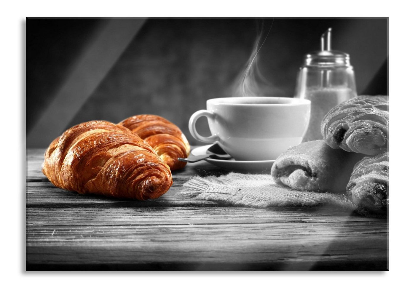Pixxprint Glasbild Croissants mit frischem Kaffee, Croissants mit frischem Kaffee (1 St), Glasbild aus Echtglas, inkl. Aufhängungen und Abstandshalter von Pixxprint
