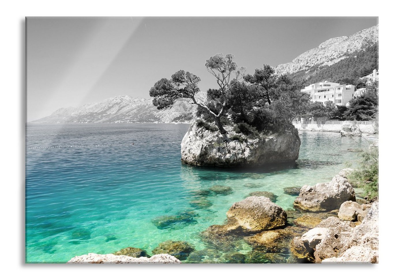 Pixxprint Glasbild Dalmatia Strand in Kroatien, Dalmatia Strand in Kroatien (1 St), Glasbild aus Echtglas, inkl. Aufhängungen und Abstandshalter von Pixxprint