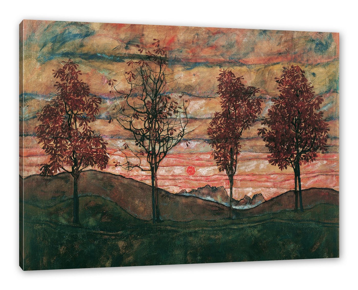 Pixxprint Leinwandbild Egon Schiele - Vier Bäume, Egon Schiele - Vier Bäume (1 St), Leinwandbild fertig bespannt, inkl. Zackenaufhänger von Pixxprint