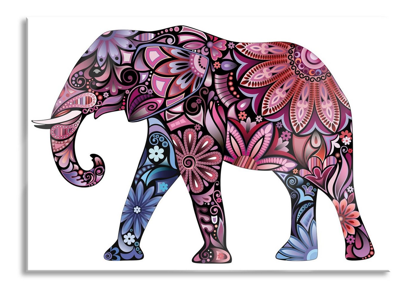 Pixxprint Glasbild Elefant mit Ornamenten, Elefant mit Ornamenten (1 St), Glasbild aus Echtglas, inkl. Aufhängungen und Abstandshalter von Pixxprint