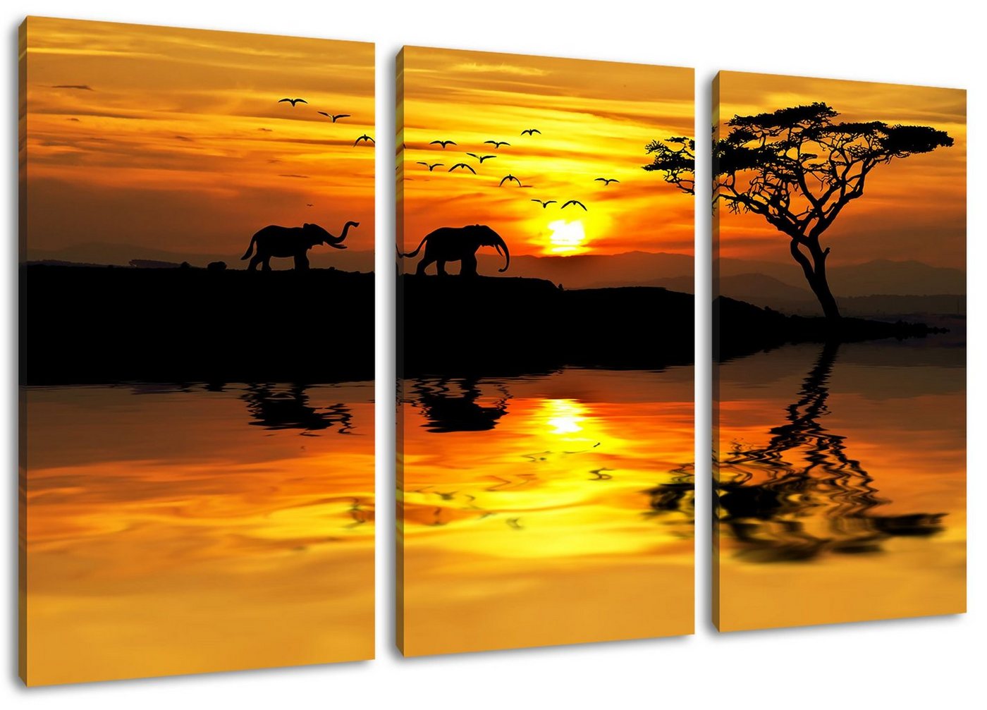Pixxprint Leinwandbild Elefanten in Afrikanischer Steppe, Elefanten in Afrikanischer Steppe 3Teiler (120x80cm) (1 St), Leinwandbild fertig bespannt, inkl. Zackenaufhänger von Pixxprint