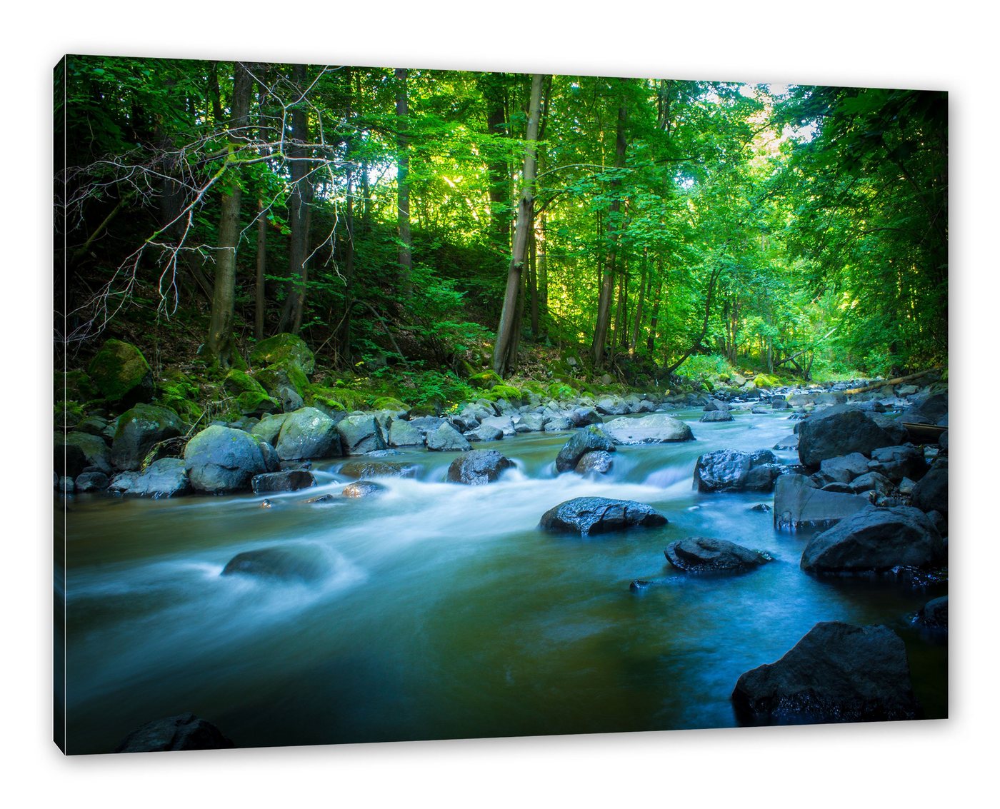 Pixxprint Leinwandbild Fluss mit Steinen, Fluss mit Steinen (1 St), Leinwandbild fertig bespannt, inkl. Zackenaufhänger von Pixxprint