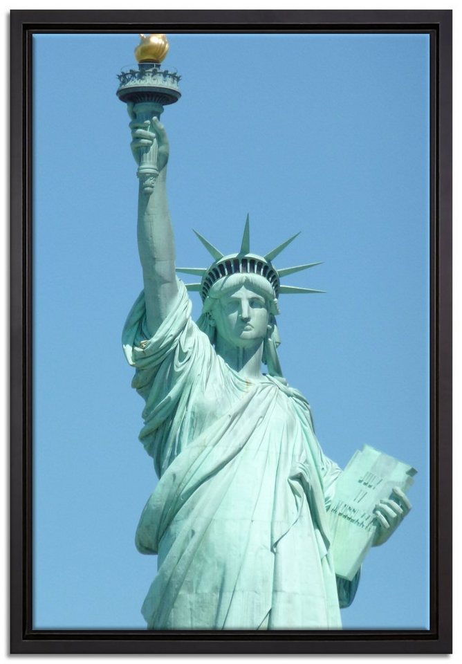 Pixxprint Leinwandbild Freiheitsstatue, Wanddekoration (1 St), Leinwandbild fertig bespannt, in einem Schattenfugen-Bilderrahmen gefasst, inkl. Zackenaufhänger von Pixxprint