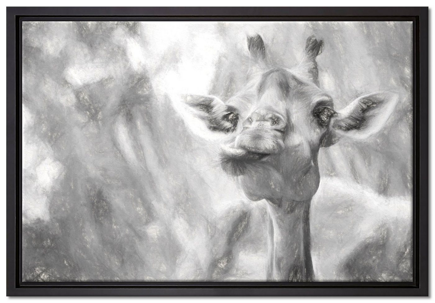 Pixxprint Leinwandbild Giraffe in der Natur Kunst, Wanddekoration (1 St), Leinwandbild fertig bespannt, in einem Schattenfugen-Bilderrahmen gefasst, inkl. Zackenaufhänger von Pixxprint