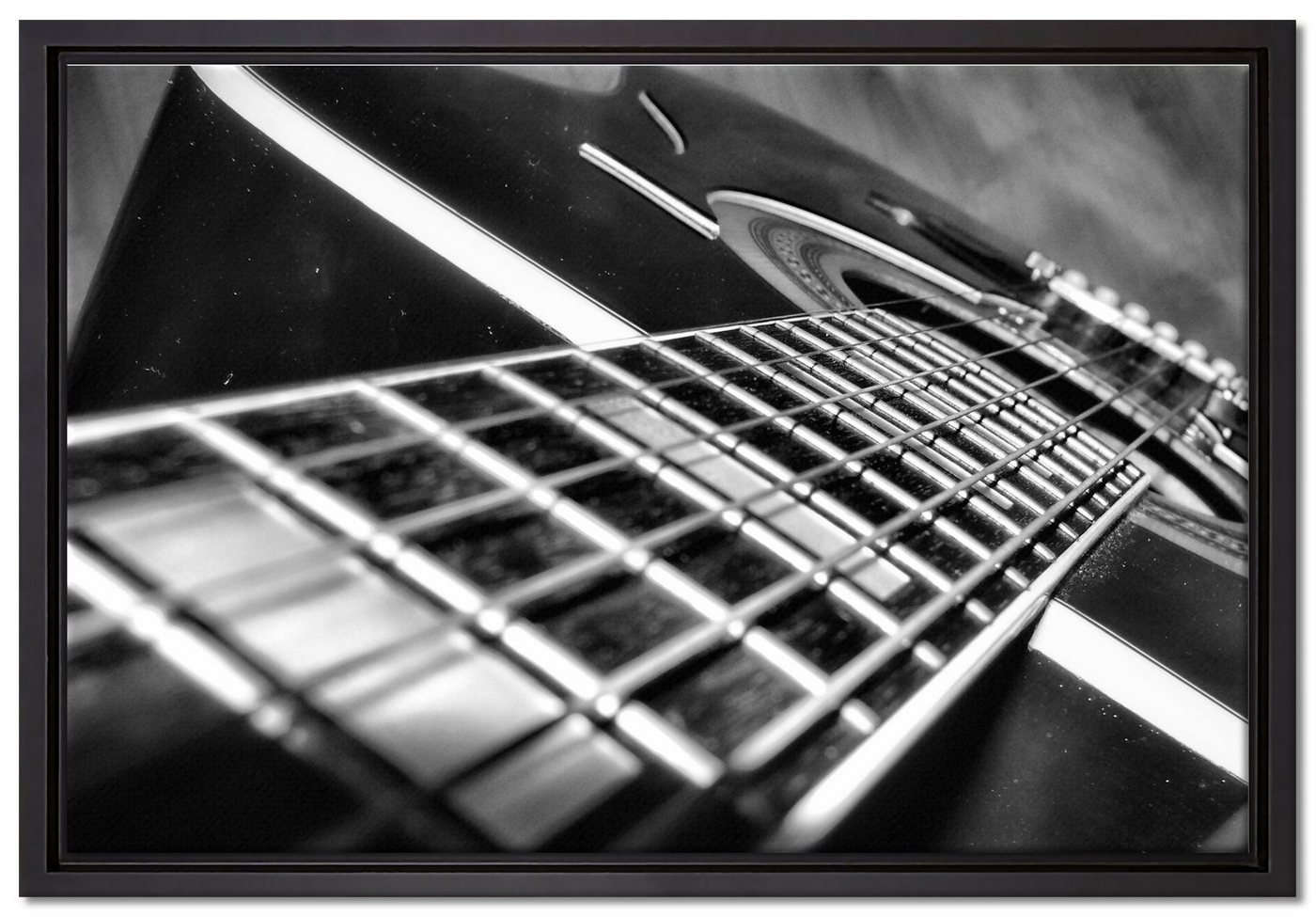 Pixxprint Leinwandbild Gitarrensaiten, Wanddekoration (1 St), Leinwandbild fertig bespannt, in einem Schattenfugen-Bilderrahmen gefasst, inkl. Zackenaufhänger von Pixxprint