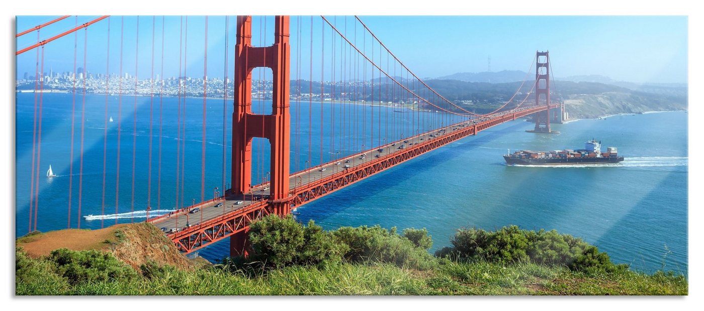 Pixxprint Glasbild Golden Gate Bridge, Golden Gate Bridge (1 St), Glasbild aus Echtglas, inkl. Aufhängungen und Abstandshalter von Pixxprint