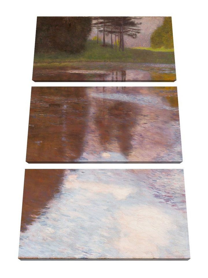 Pixxprint Leinwandbild Gustav Klimt - Ein Morgen am Teiche Egelsee, Gustav Klimt - Ein Morgen am Teiche Egelsee 3Teiler (120x80) (1 St), Leinwandbild fertig bespannt, inkl. Zackenaufhänger von Pixxprint