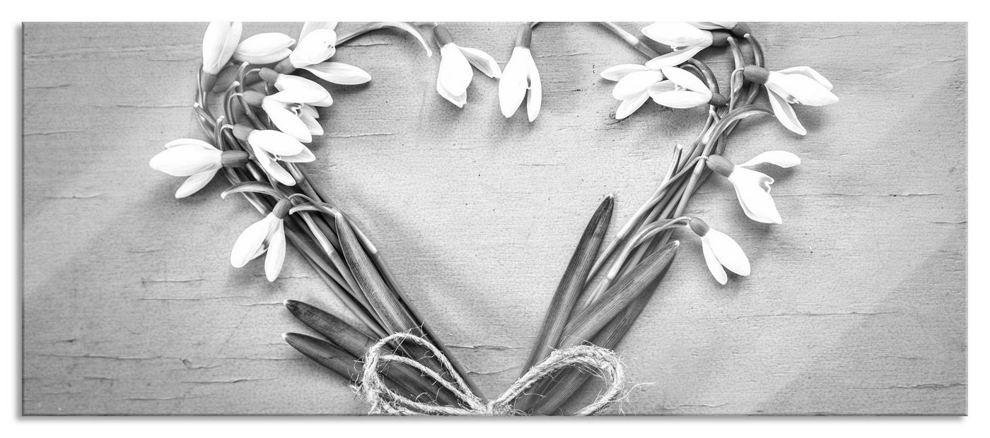 Pixxprint Glasbild Herz aus Blumen Kunst B&W, Herz aus Blumen Kunst B&W (1 St), Glasbild aus Echtglas, inkl. Aufhängungen und Abstandshalter von Pixxprint