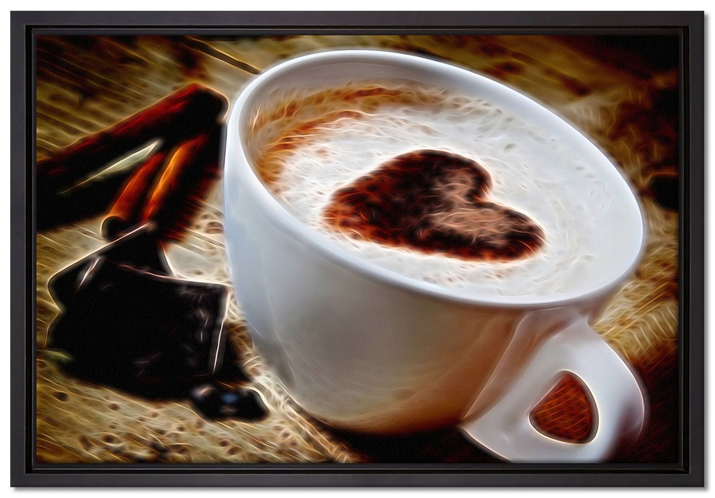Pixxprint Leinwandbild Kaffeetasse, Wanddekoration (1 St), Leinwandbild fertig bespannt, in einem Schattenfugen-Bilderrahmen gefasst, inkl. Zackenaufhänger von Pixxprint