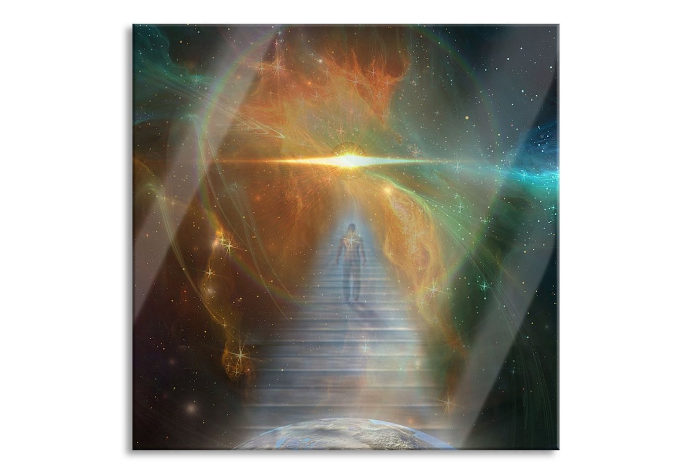 Pixxprint Glasbild Kosmische Treppe in die Galaxis, Kosmische Treppe in die Galaxis (1 St), Glasbild aus Echtglas, inkl. Aufhängungen und Abstandshalter von Pixxprint