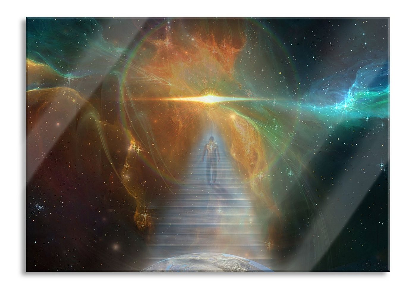 Pixxprint Glasbild Kosmische Treppe in die Galaxis, Kosmische Treppe in die Galaxis (1 St), Glasbild aus Echtglas, inkl. Aufhängungen und Abstandshalter von Pixxprint