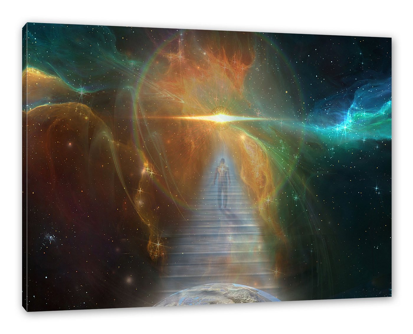 Pixxprint Leinwandbild Kosmische Treppe in die Galaxis, Kosmische Treppe in die Galaxis (1 St), Leinwandbild fertig bespannt, inkl. Zackenaufhänger von Pixxprint