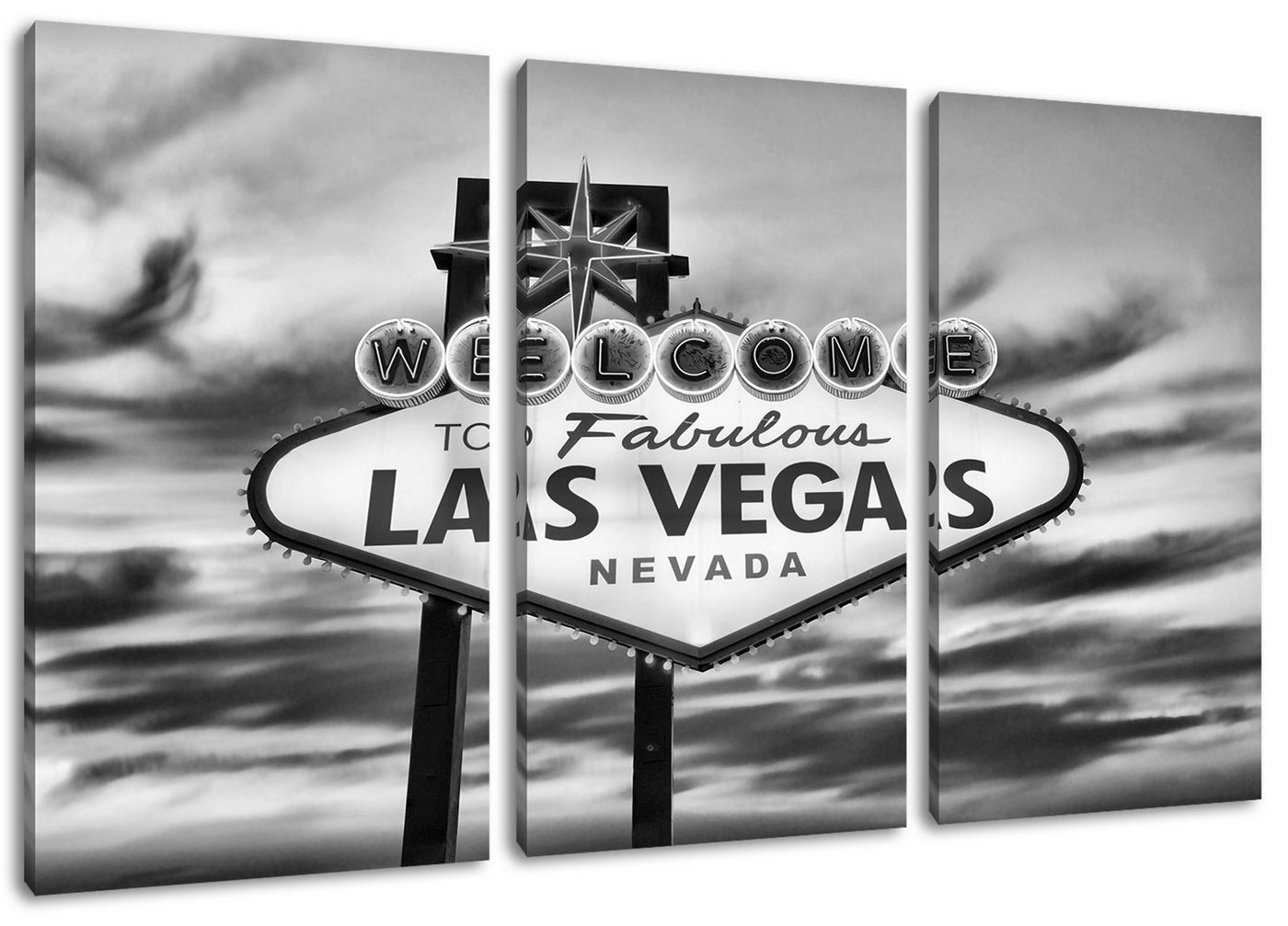 Pixxprint Leinwandbild Las Vegas Schild, Las Vegas Schild 3Teiler (120x80cm) (1 St), Leinwandbild fertig bespannt, inkl. Zackenaufhänger von Pixxprint