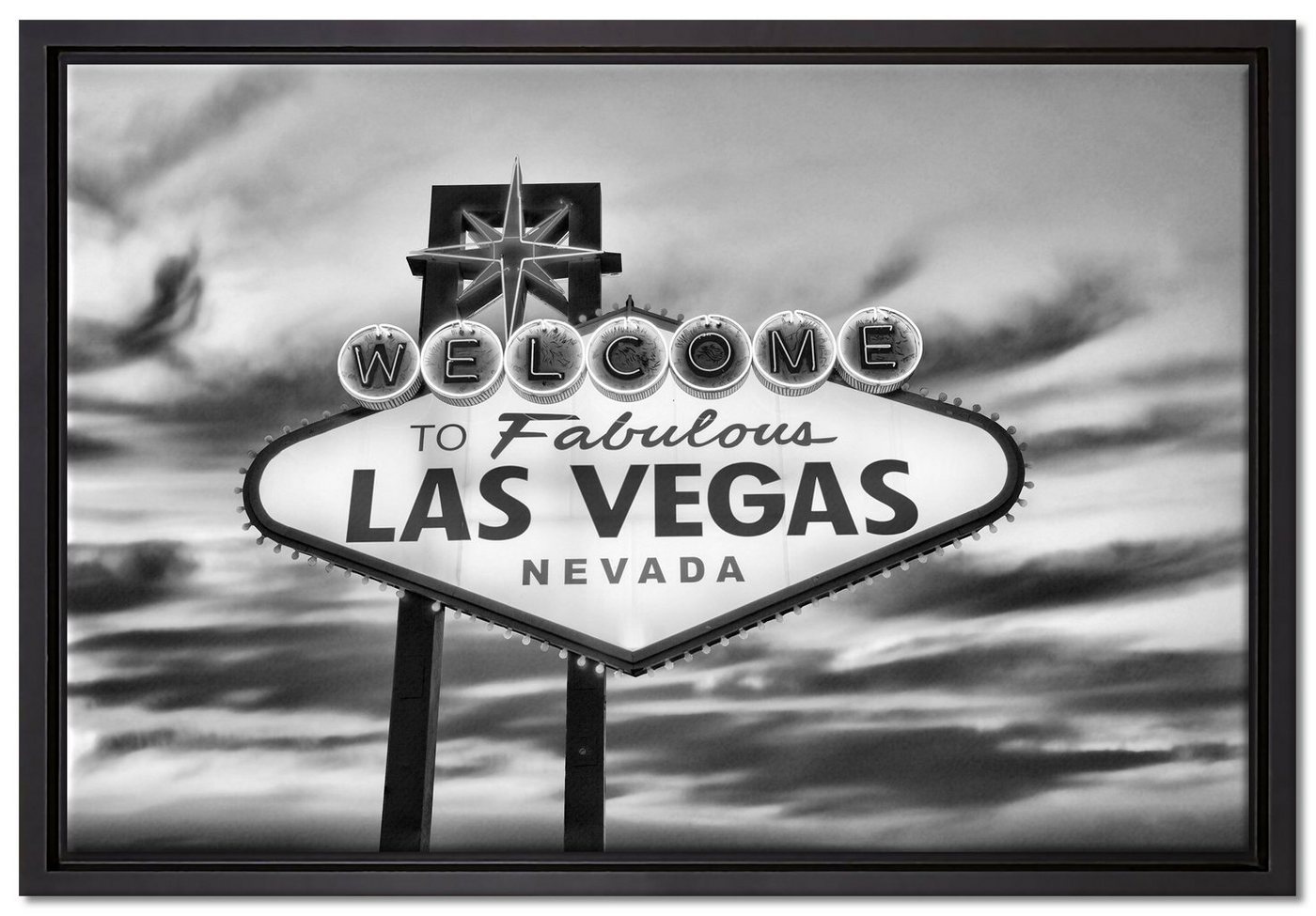 Pixxprint Leinwandbild Las Vegas Schild, Wanddekoration (1 St), Leinwandbild fertig bespannt, in einem Schattenfugen-Bilderrahmen gefasst, inkl. Zackenaufhänger von Pixxprint