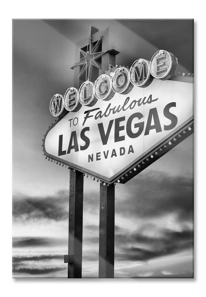 Pixxprint Glasbild Las Vegas Schild in der Dämmerung, Las Vegas Schild in der Dämmerung (1 St), Glasbild aus Echtglas, inkl. Aufhängungen und Abstandshalter von Pixxprint